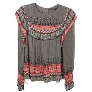 Zara Gray Blouse with Pink Paisley Trim